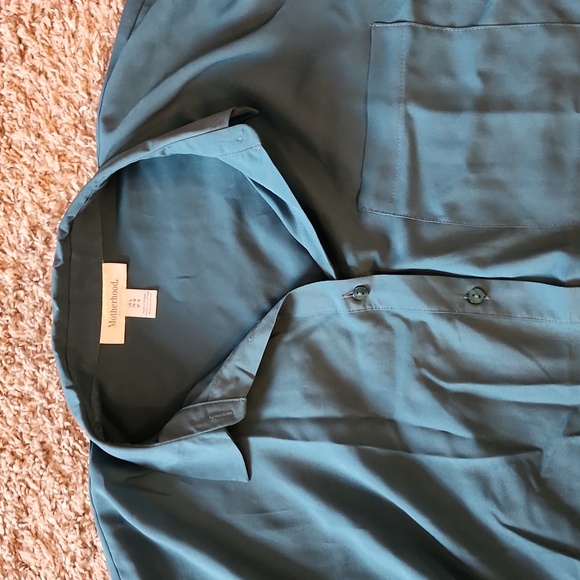 Motherhood Maternity Peacock blouse shirt teal pregnancy collared LARGE - Picture 2 of 5